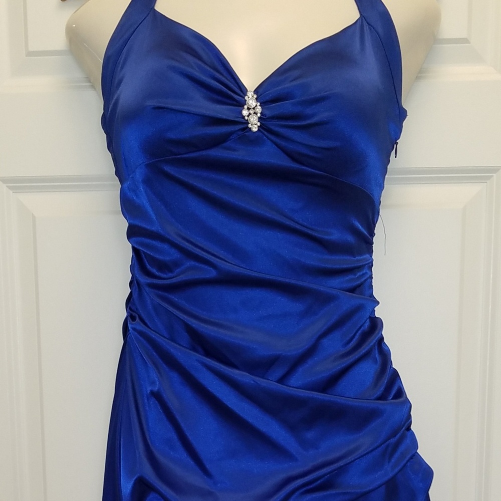 Stunning Blue Hi-Lo Sweetheart Neckline Prom Dress